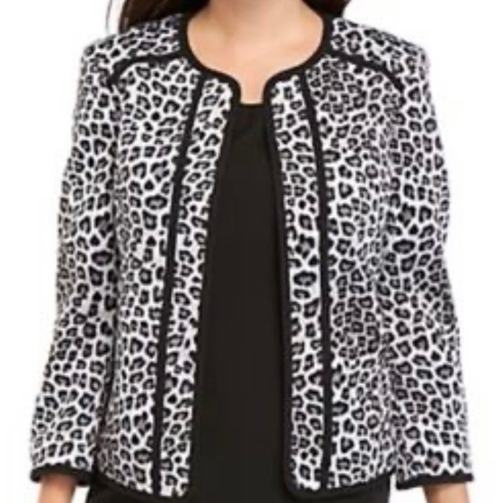 Kasper Women's Leopard Print Open Front Blazer Gray Size 18W - NWT